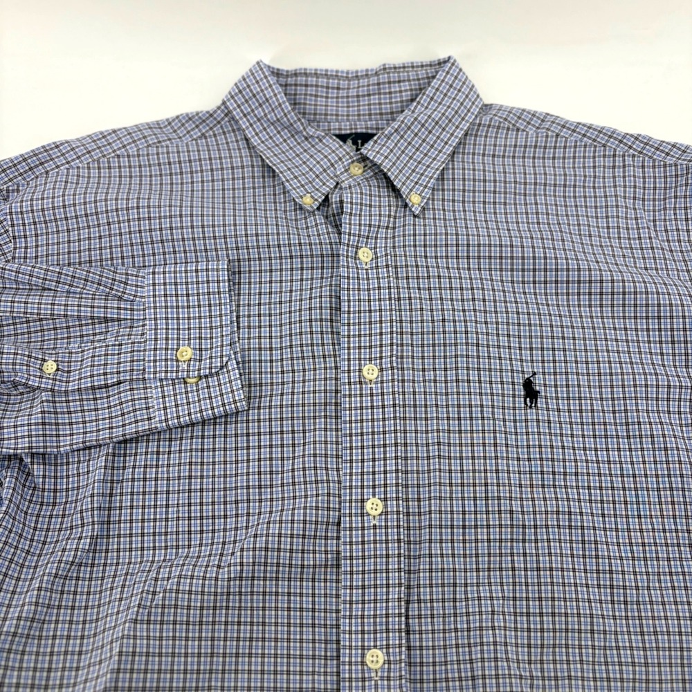 Polo Ralph Lauren Yarmouth Mens 17 34/35 Blue Plaid Cotton Button Down Shirt
